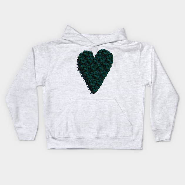 Aqua Rose Heart Kids Hoodie by Not Meow Designs 